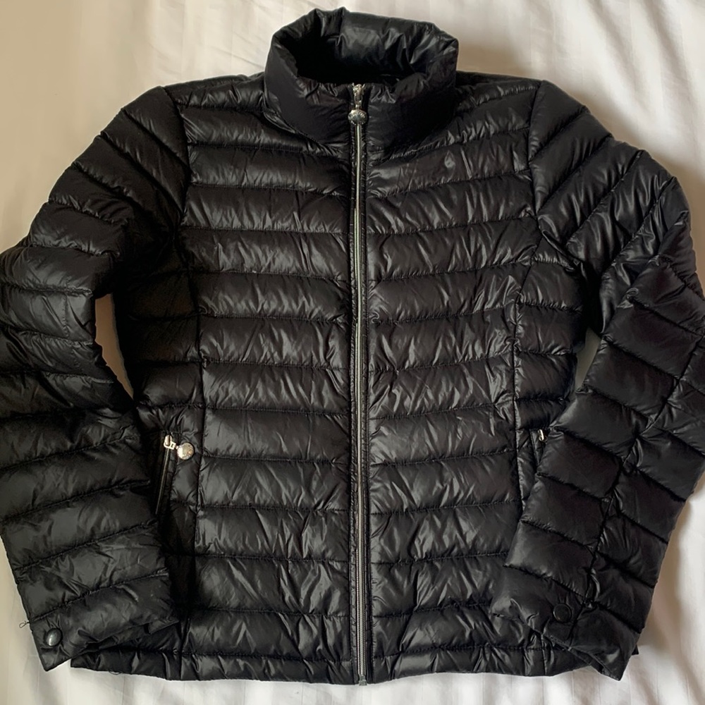 Calvin Klein lightweight packable premium down waist length black puffer EUC